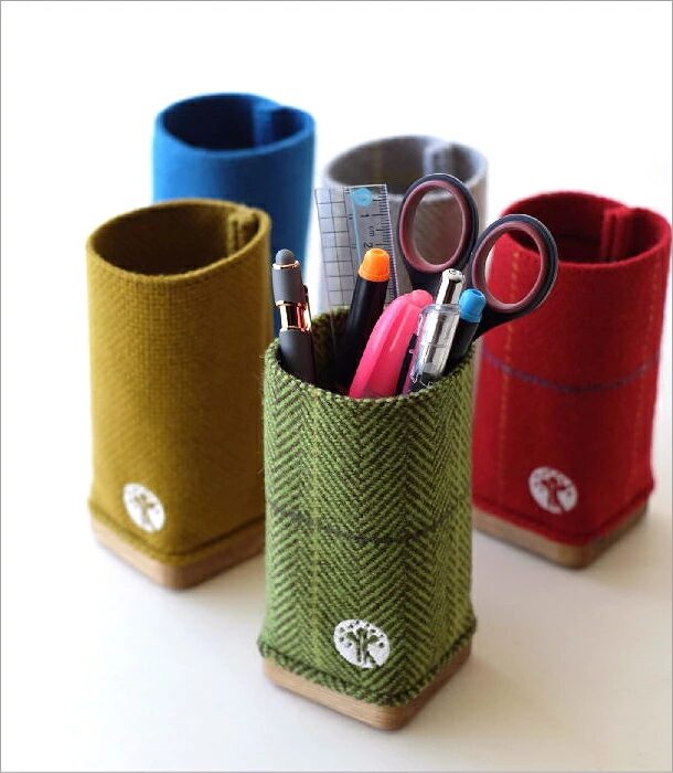 ファブリックと木のペン立て 5タイプ