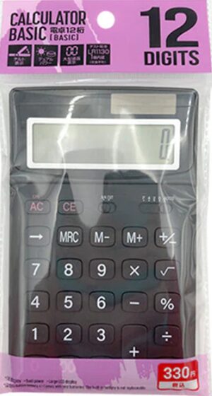 電卓 計算機12桁 液晶大型表示［BASIC］ホワイト・ブラック