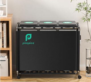 ゴミ袋ホルダー 3分別*30L ゴミ箱 ふた付き レジ袋を隠すゴミ袋スタンド 90L大容量 キャスター付きダストボックス 目隠しダストワゴン ステンレス製 おしゃれ 黒