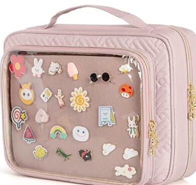 Luxja 缶バッジ 収納 バッグ クリアポケット付き