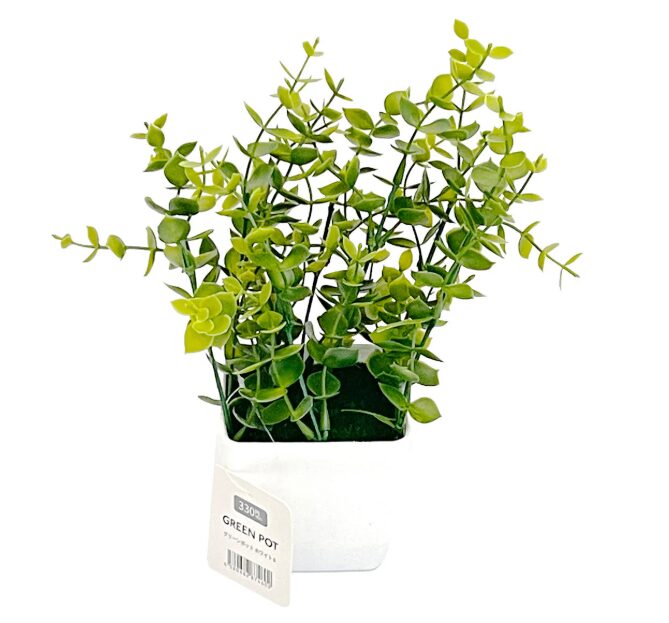 鉢花 グリーンポット ホワイト B/ユーカリの葉 造花 フェイクグリーン 357733