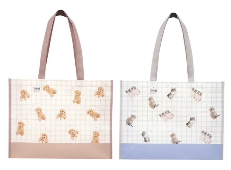 不織布コーティングバッグ L イヌネコフォト柄
