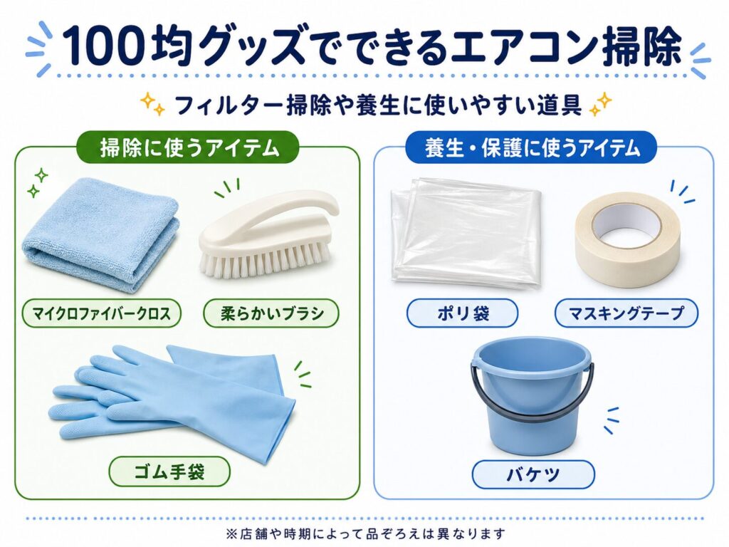 エアコンのフィルター掃除や養生に使える100均グッズ