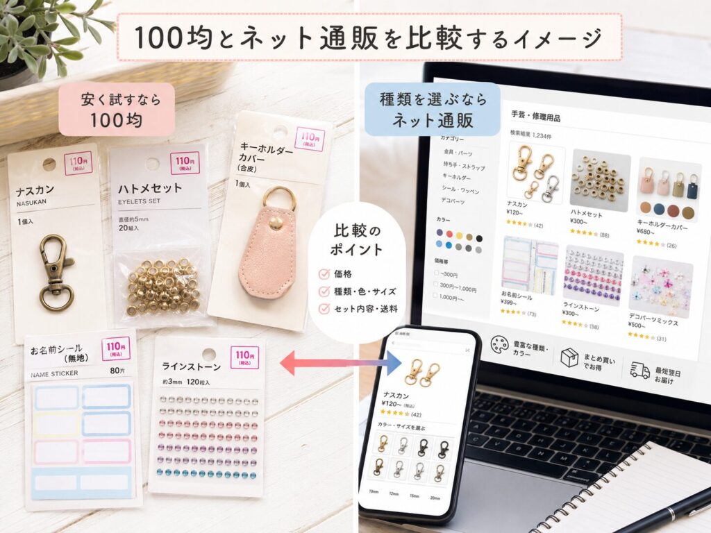 100均とネット通販を比較するイメージ