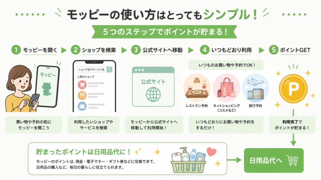 モッピーを経由してポイントを貯める5つの手順